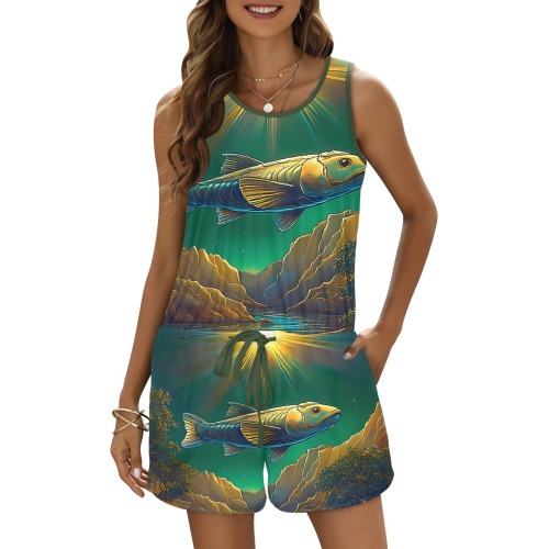 Celestial Swim All Over Print Vest Short Jumpsuit