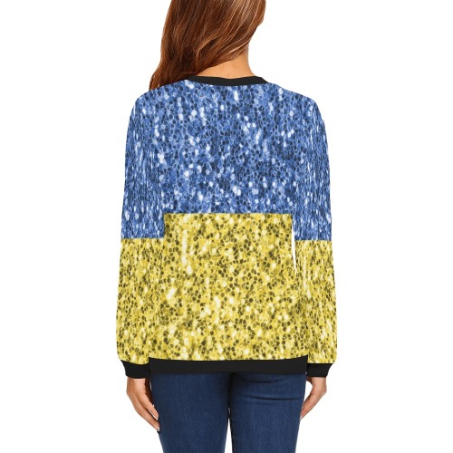 Blue yellow Ukraine flag glitter faux sparkles All Over Print Crewneck Sweatshirt for Women (Model H18)