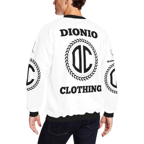 DIONIO Clothing - White & Black Big Logo Luxury Apparel Sweashirt Men's Oversized Fleece Crew Sweatshirt (Model H18)
