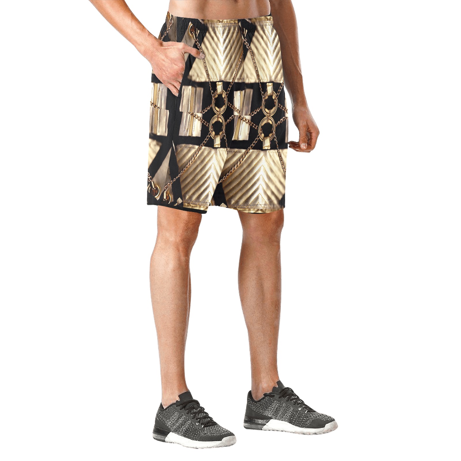 Short Gold Beach Men's All Over Print Elastic Beach Shorts (Model L20)