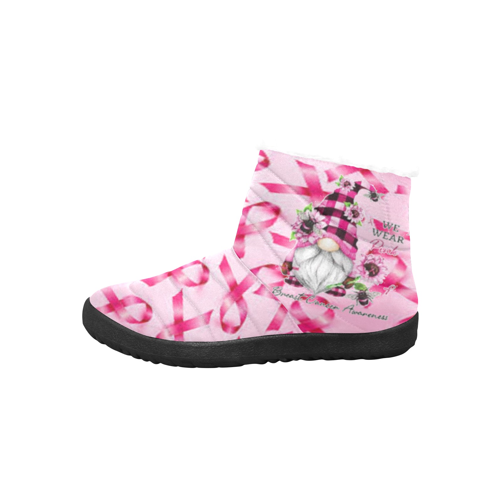 Pink gnome and ribbons Women's Cotton-Padded Shoes (Model 19291)