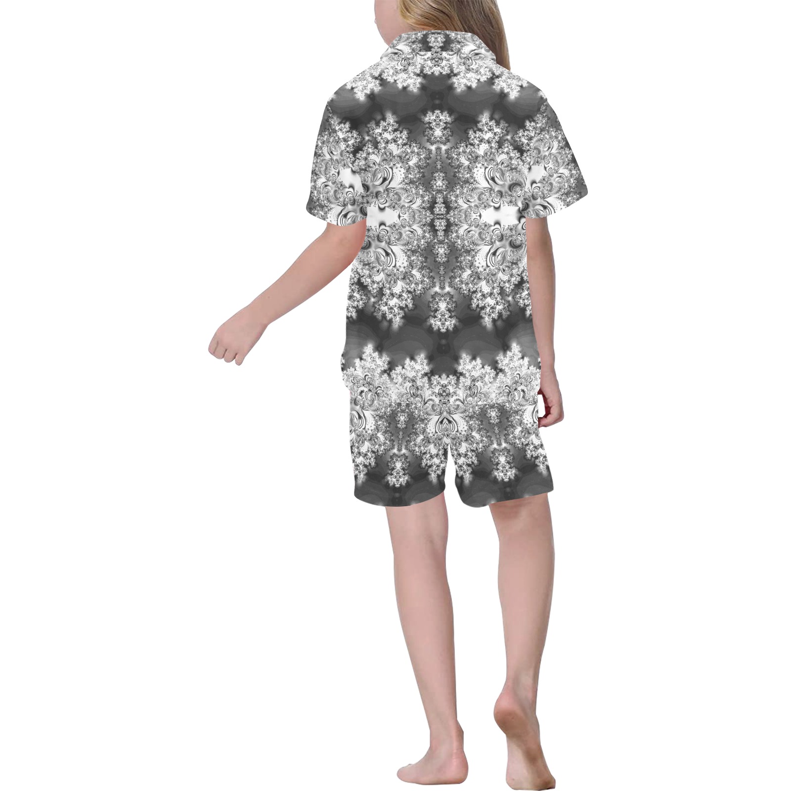 Silver Linings Frost Fractal Big Girls' V-Neck Short Pajama Set