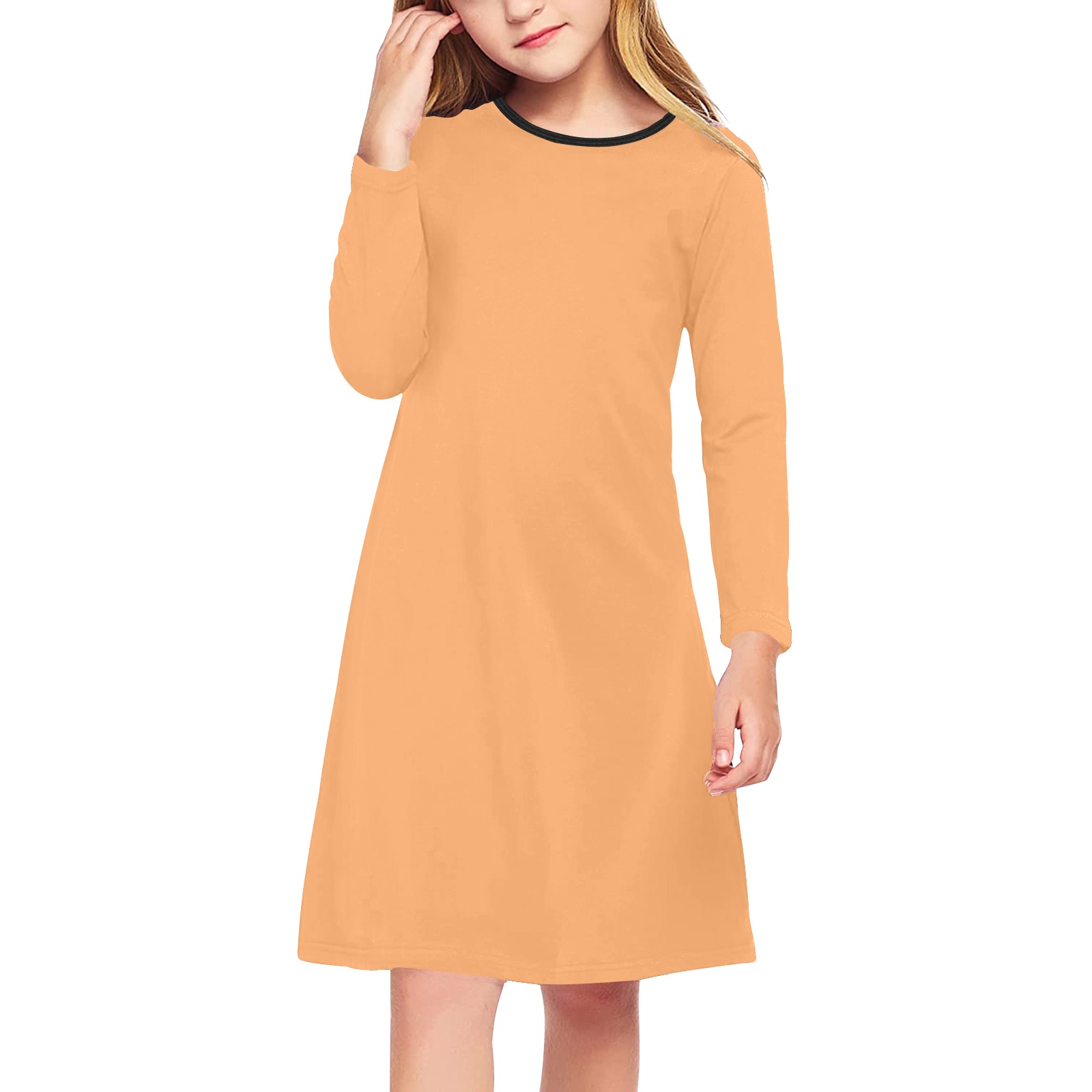 color sandy brown Girls' Long Sleeve Dress (Model D59)