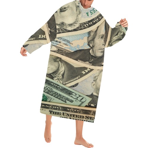 US PAPER CURRENCY Blanket Robe with Sleeves for Adults