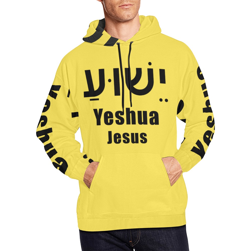 Yeshua Hoodie Yellow (Black text) All Over Print Hoodie for Men (USA Size) (Model H13)