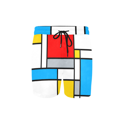 Mondrian Style Color Composition Geometric Retro Art Men's Mid-Length Swim Shorts (Model L39)