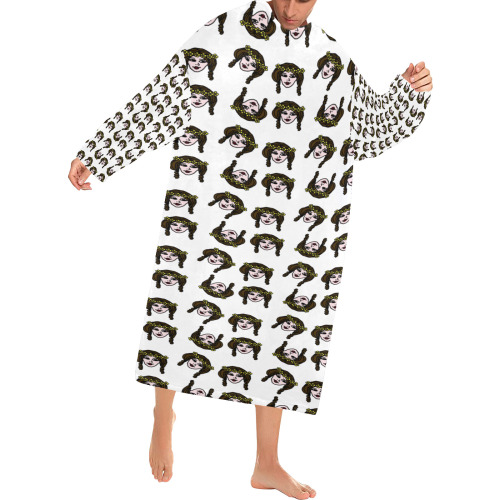 retro girl daisy chain pattern white Blanket Robe with Sleeves for Adults