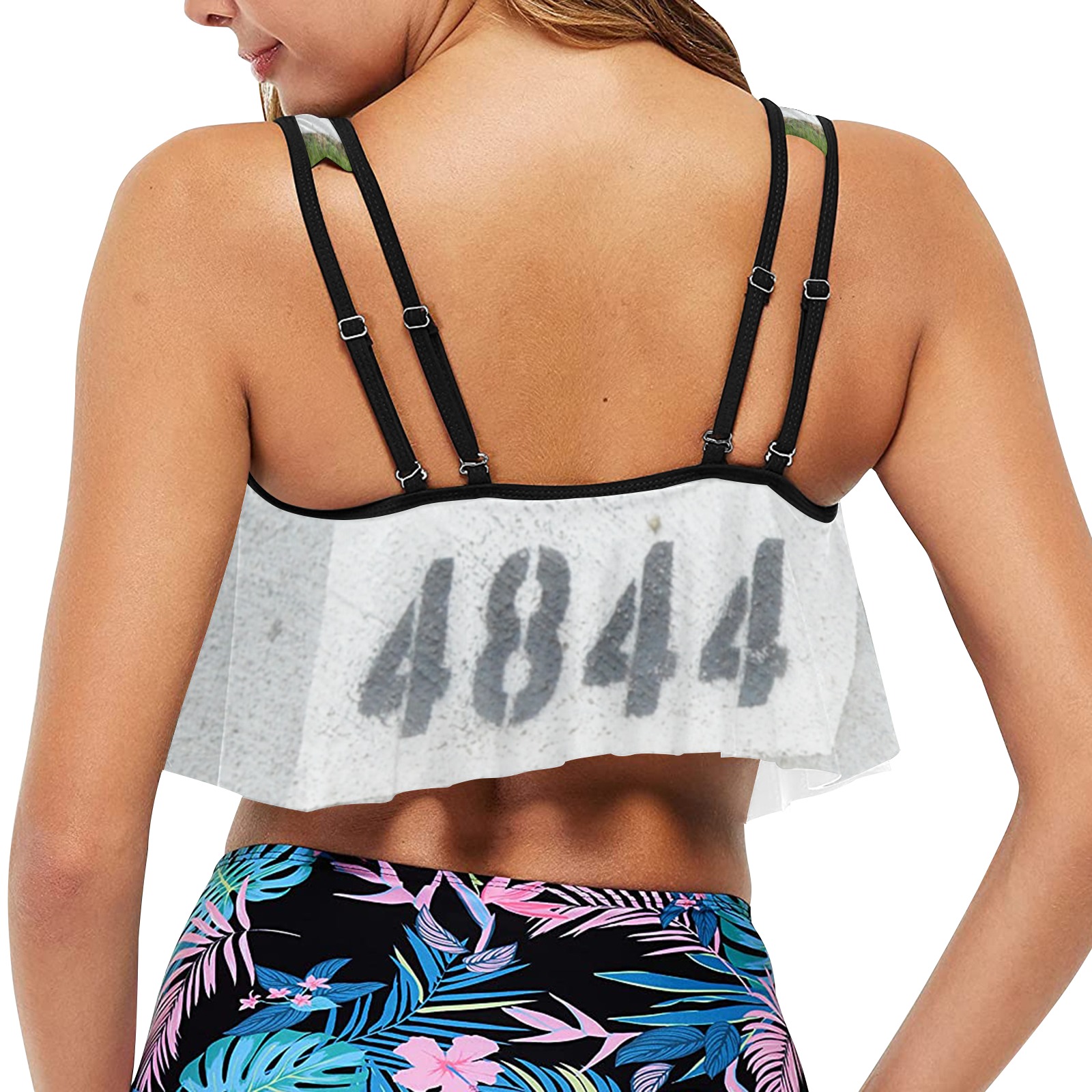 Street Number 4844 with white top Flounce Bikini Top (Model S24)