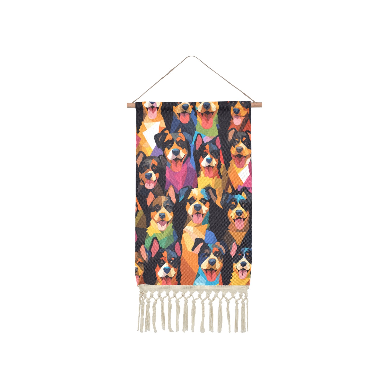 Colorful irregular pattern of funny adorable dogs. Linen Hanging Poster