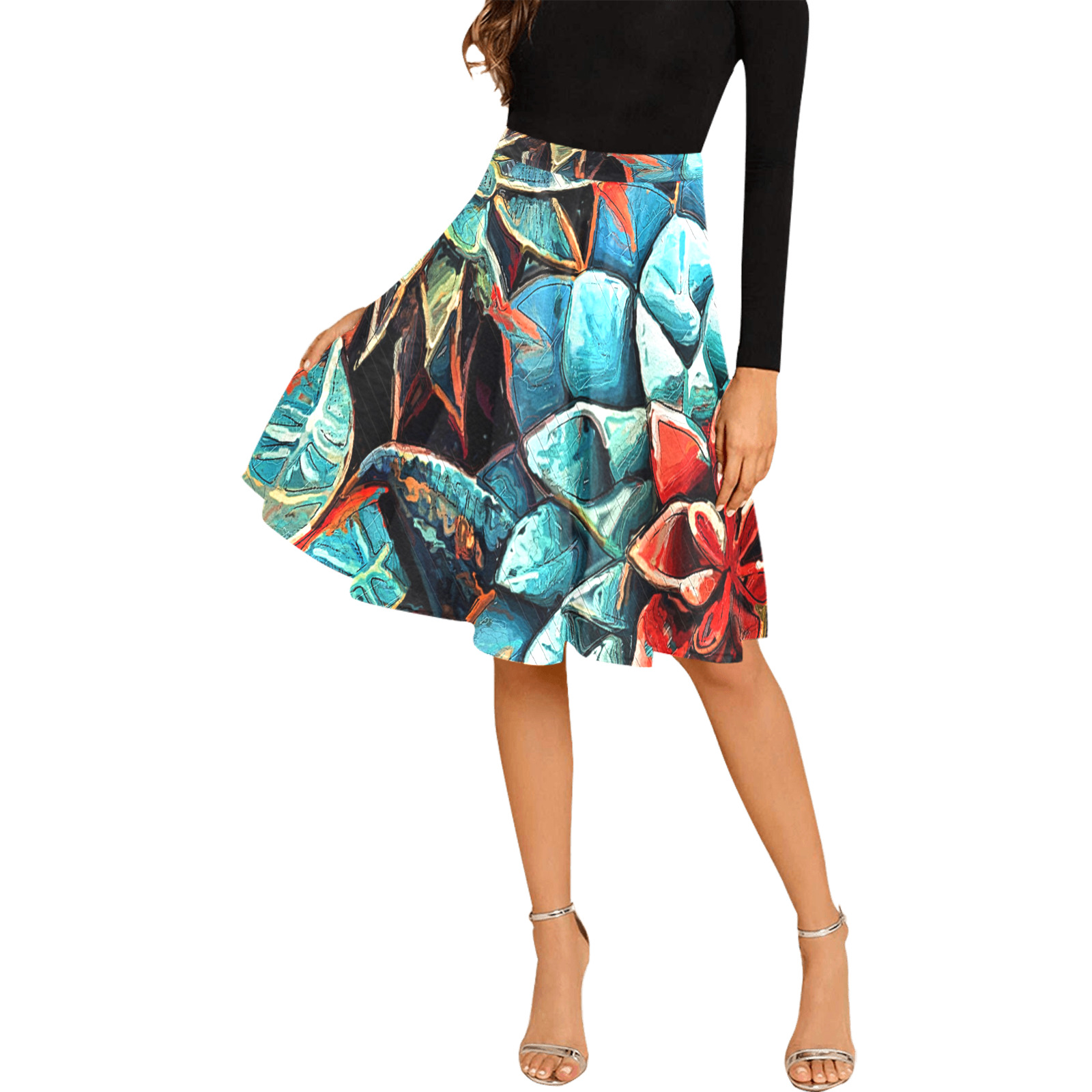 flowers botanic art (8) skirt fashion Melete Pleated Midi Skirt (Model D15)