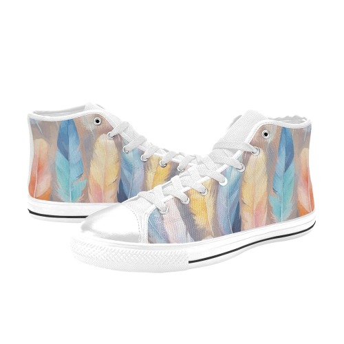 Beautiful feathers fantasy art. Pastel colors. Women's Classic High Top Canvas Shoes (Model 017)