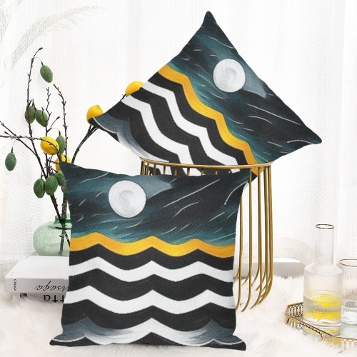 abstract ocean wave's on a full moon Linen Zippered Pillowcase 18"x18"(One Side&Pack of 2)