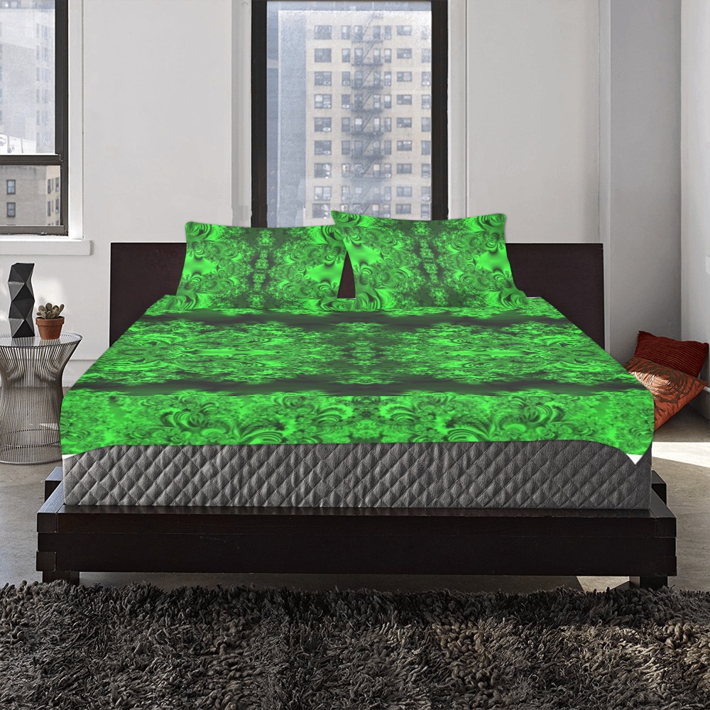 Frost on the Evergreens Fractal 3-Piece Bedding Set