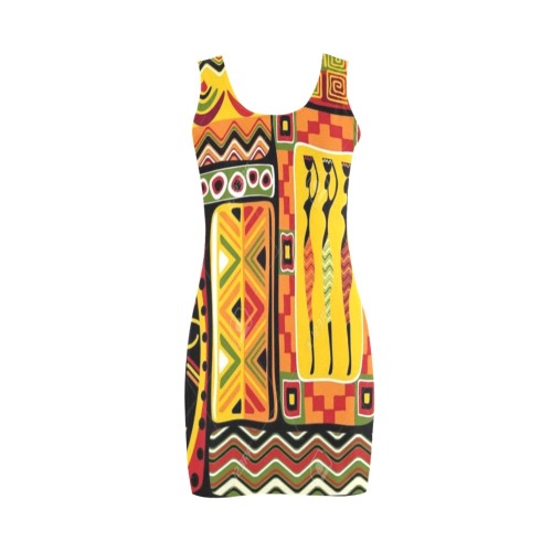 African Tribe Ethnic Pattern Medea Vest Dress (Model D06)