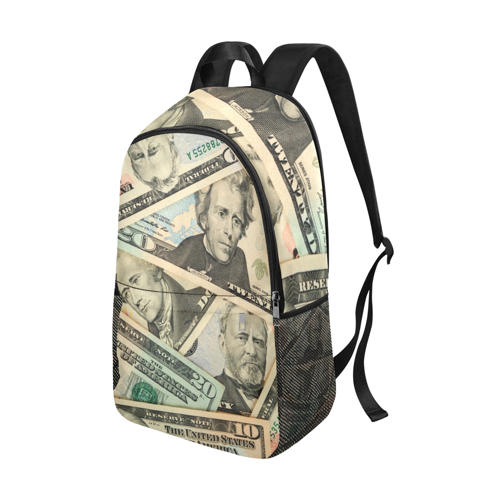US PAPER CURRENCY Fabric Backpack with Side Mesh Pockets (Model 1659)