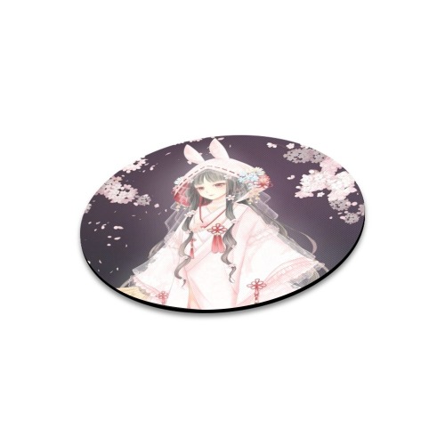 The girl under the cherry blossoms Round Mousepad