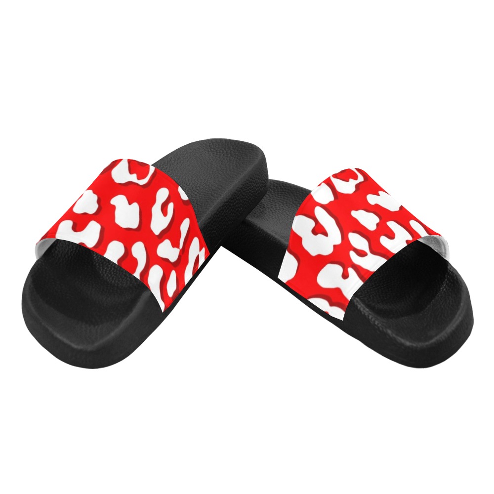 White Leopard Print Red Women's Slide Sandals (Model 057)