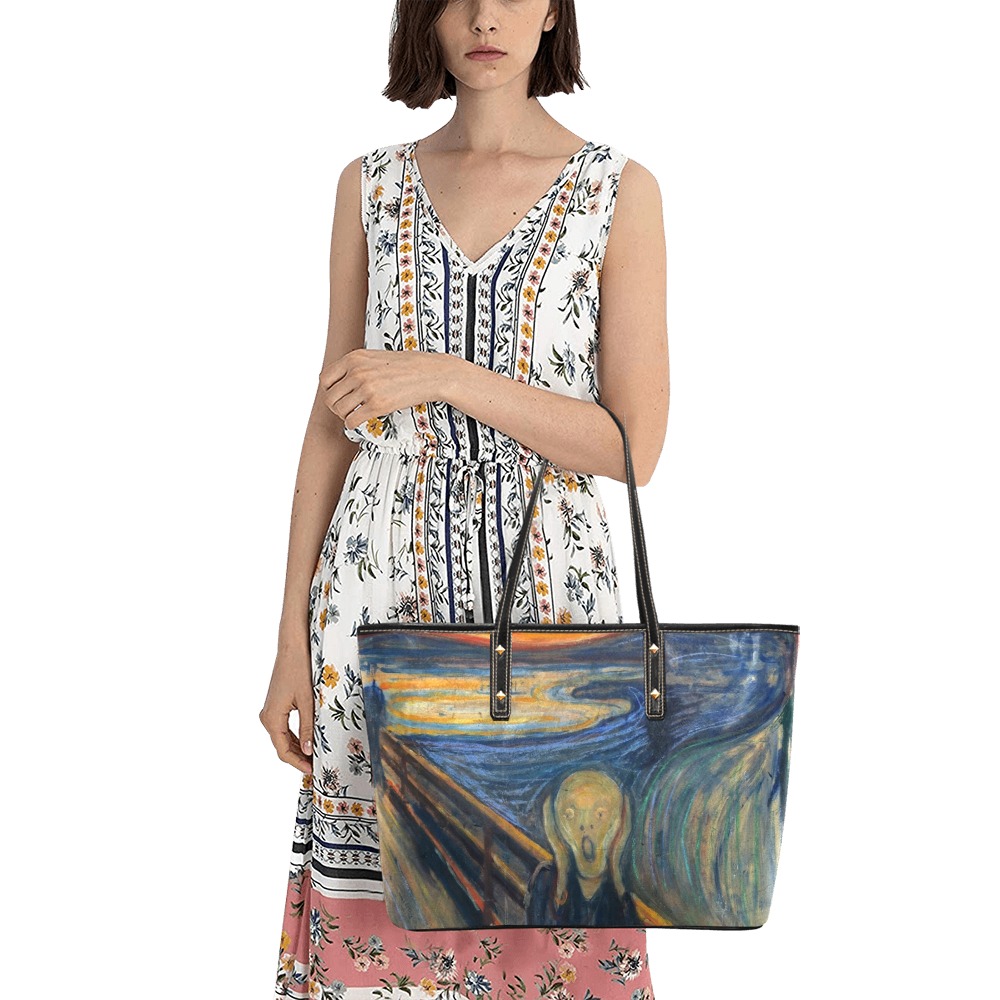 Edvard Munch-The scream Chic Leather Tote Bag (Model 1709)