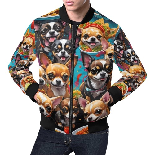 CHIHUAHUAS EATING MEXICAN FOOD 2 All Over Print Bomber Jacket for Men (Model H19)