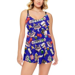 Las Vegas Gamblers Delight - Blue Chest Pleat Swim Dress (Model S31)