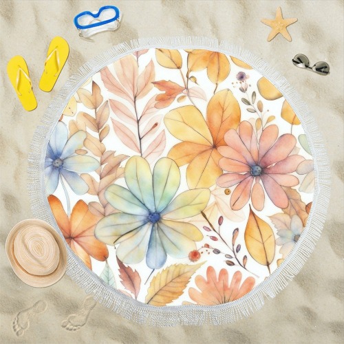 Watercolor Floral 2 Circular Beach Shawl 59"x 59"