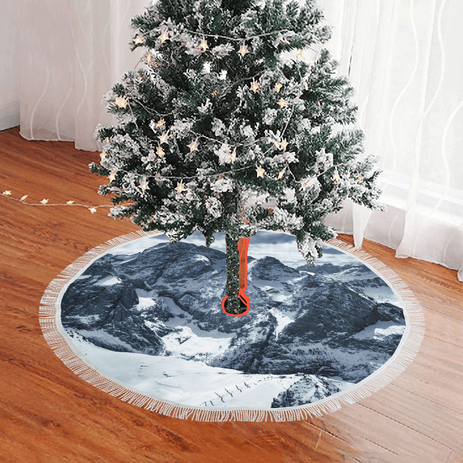 Mountains-field-snow-086 Thick Fringe Christmas Tree Skirt 36"x36"