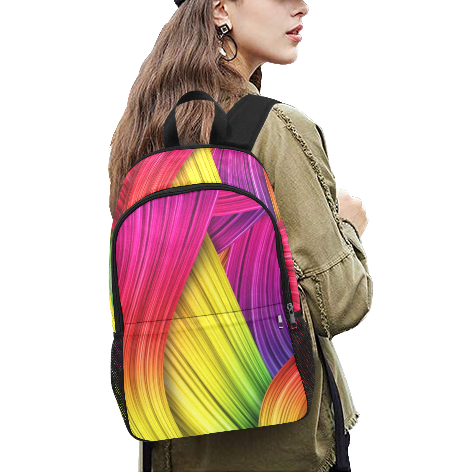BEAUTIFUL MULTICOLORED ABSTRACT Fabric Backpack with Side Mesh Pockets (Model 1659)