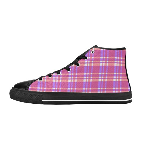 Light Purple And Pink Plaid Women's Classic High Top Canvas Shoes (Model 017)