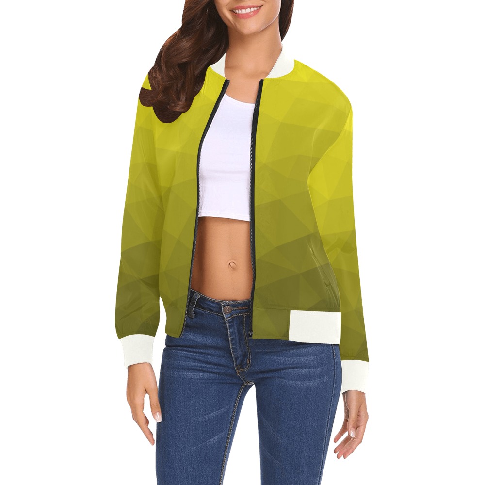 Yellow gradient geometric mesh pattern All Over Print Bomber Jacket for Women (Model H19)