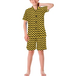 Black and Yellow Chevron Big Boys' V-Neck Short Pajama Set