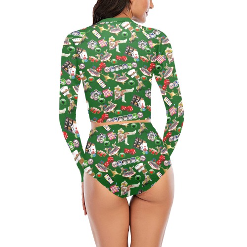 Las Vegas Icons Gamblers Delight / Green Long Sleeve Bikini Set (Model S27)