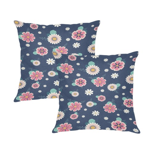 flowers (2) Linen Zippered Pillowcase 18"x18"(Two Sides&Pack of 2)