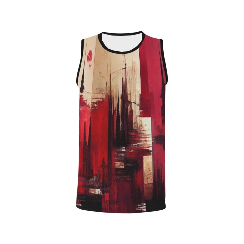 graffiti buildings red and cream 1 All Over Print Basketball Jersey