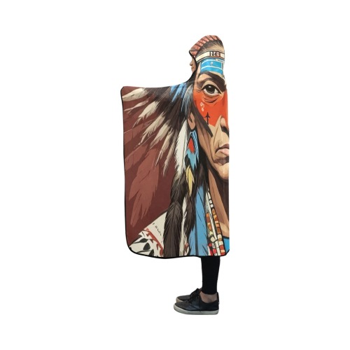Stunning fantasy art of Native American chief. Hooded Blanket 50''x40''