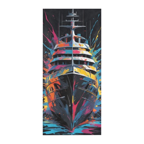 Cool large motor yacht. Colorful fantasy naval art Beach Towel 32"x 71"