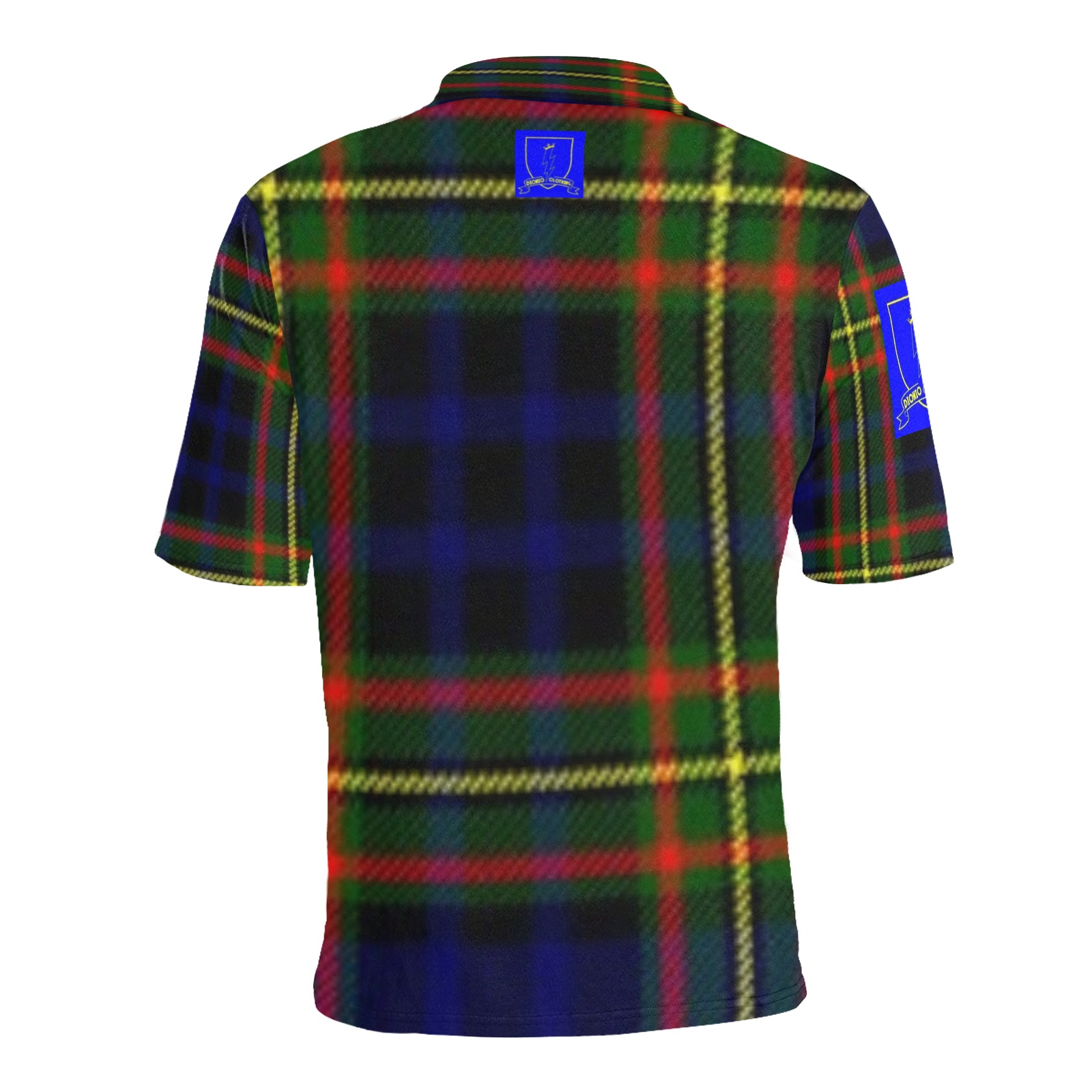 DIONIO Clothing - Men's Plaid Multi-color Polo Shirt #2 ( Blue & Yellow Shield Logo) Men's All Over Print Polo Shirt (Model T55)