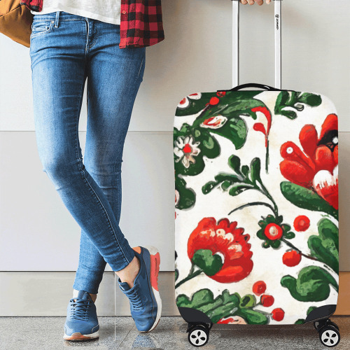 folklore motifs red flowers luggage Luggage Cover/Medium 22"-25"