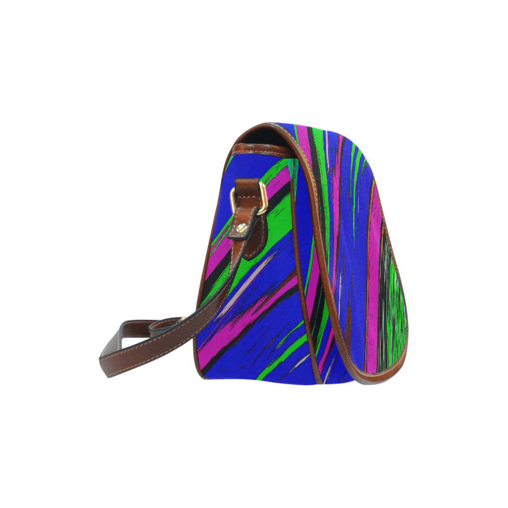 Diagonal Green Blue Purple And Black Abstract Art Saddle Bag/Small (Model 1649) Full Customization
