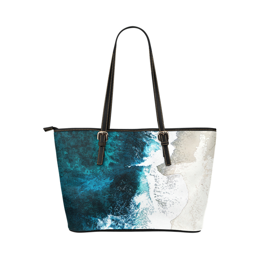 Ocean And Beach Leather Tote Bag/Small (Model 1651)