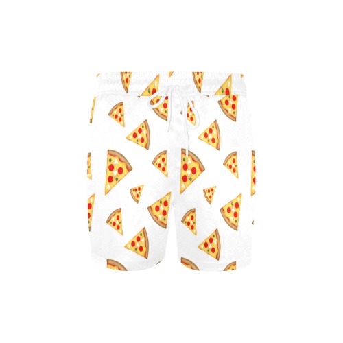 Cool and fun pizza slices pattern on white Men's Mid-Length Swim Shorts (Model L39)