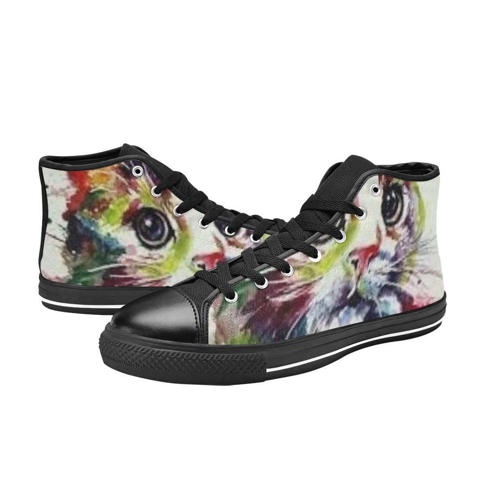 catsblack High Top Canvas Shoes for Kid (Model 017)