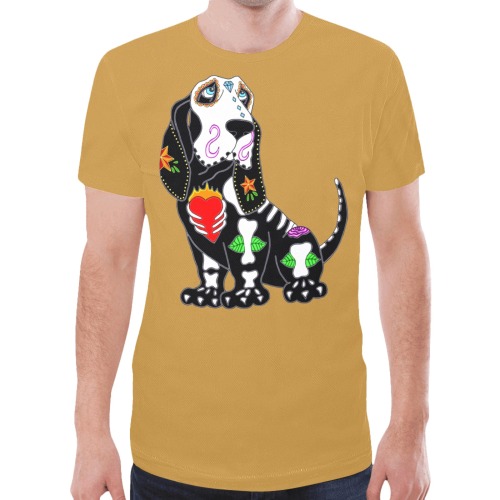 Basset Hound Sugar Skull Rust Brown New All Over Print T-shirt for Men (Model T45)