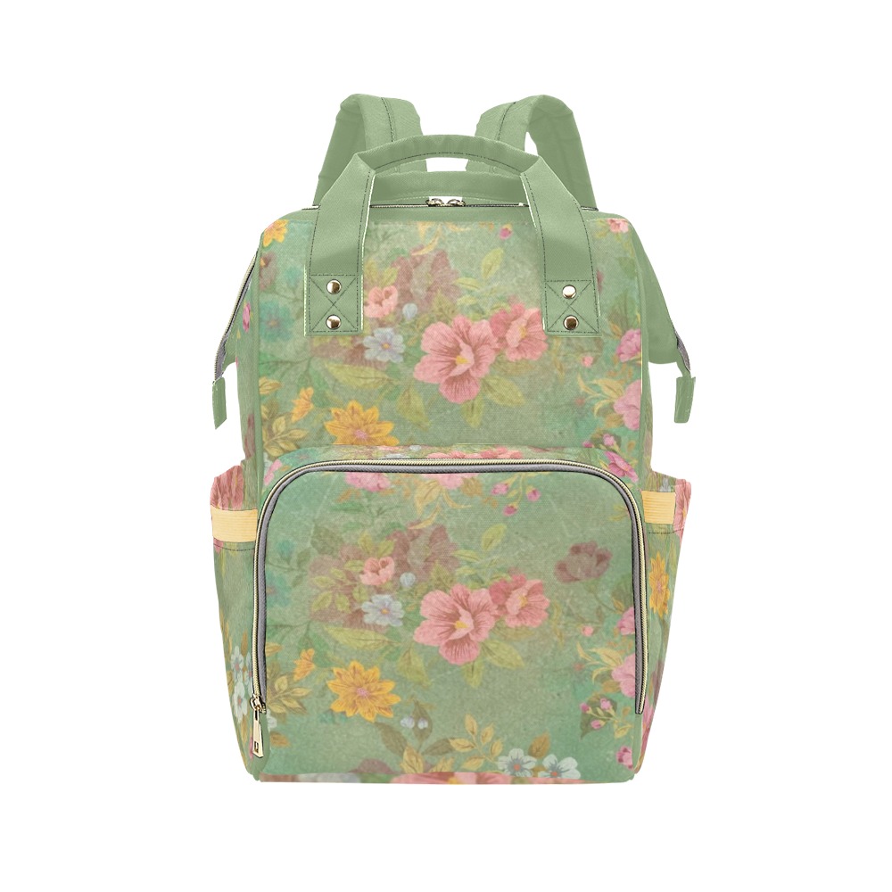 Sage Floral Multi-Function Diaper Backpack/Diaper Bag (Model 1688)