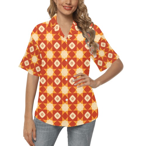 Bright and Sunny Quilt Inspired Abstract All Over Print Hawaiian Shirt for Women (Model T58)