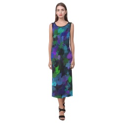 Purple, Black and Blue Abstract Phaedra Sleeveless Open Fork Long Dress (Model D08)