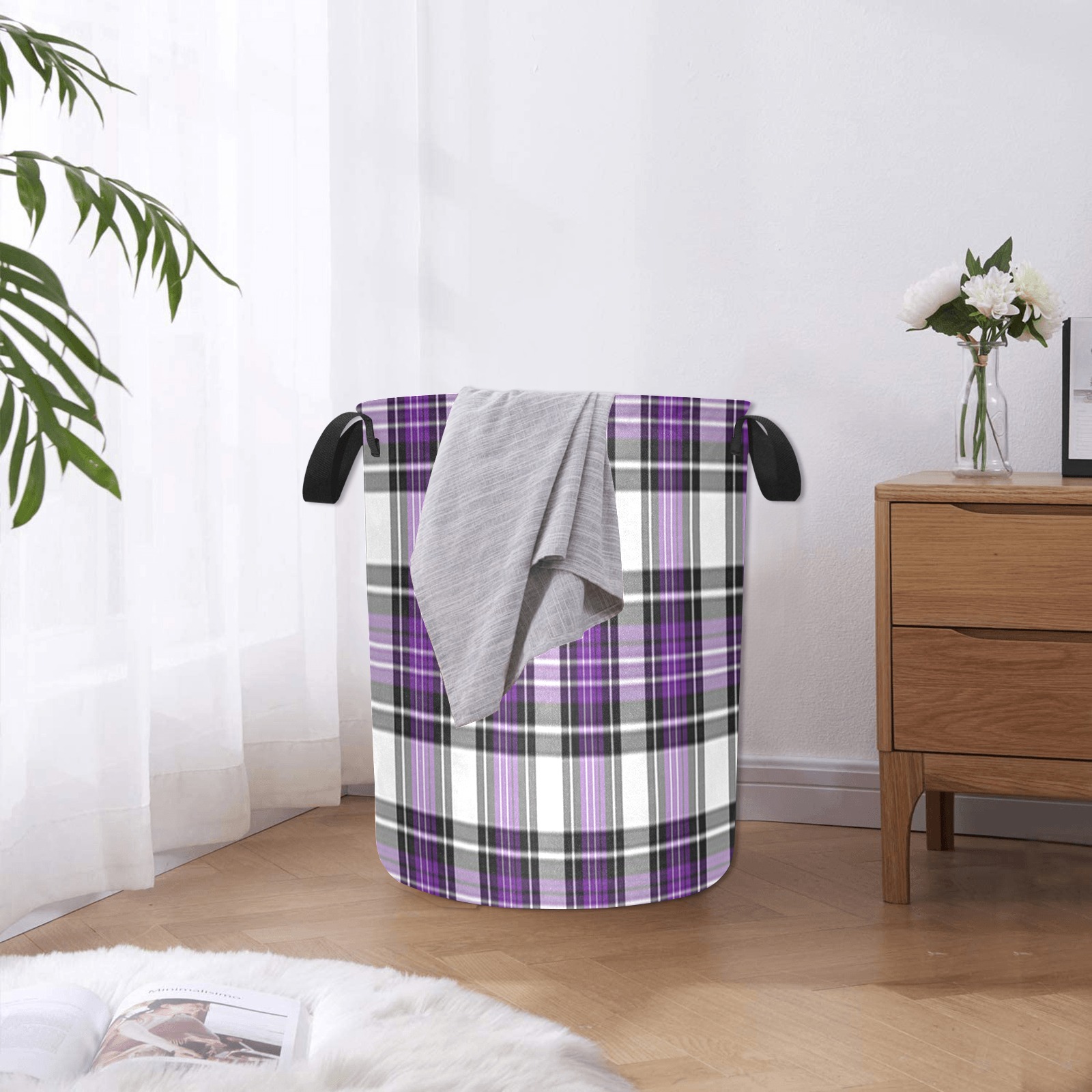 Purple Black Plaid Laundry Bag (Large)