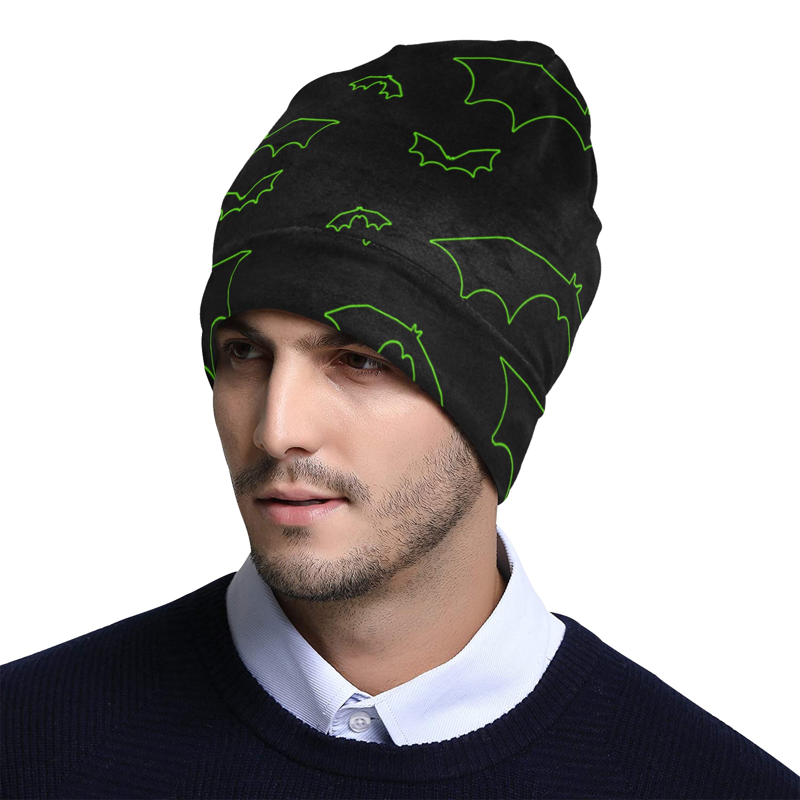 Neon Green Bats All Over Print Beanie for Adults