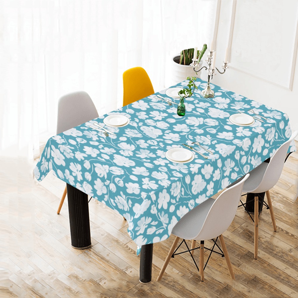 Blue garden floral blooms PDP Cotton Linen Tablecloth 60" x 90"