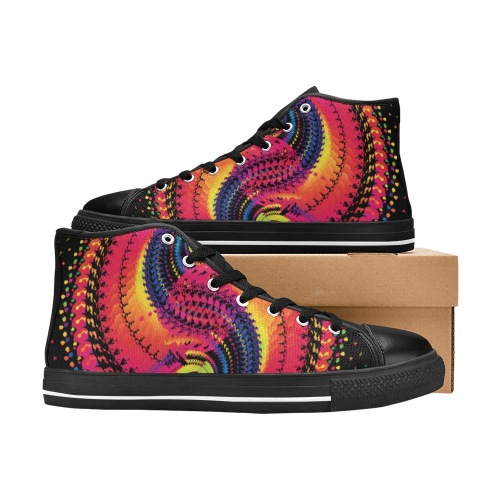 Ô Party Time Yin-Yang on Black Women's Classic High Top Canvas Shoes (Model 017)