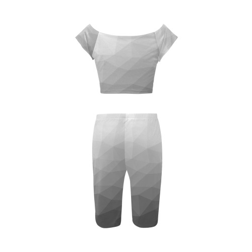 Grey Gradient Geometric Mesh Pattern Women's Crop Top Yoga Set
